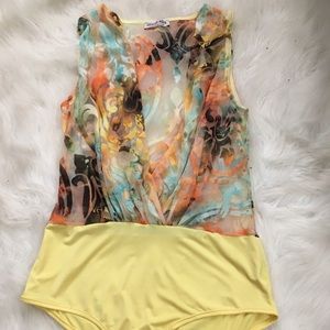 (SOLD) NWOT Yellow mesh bodysuit